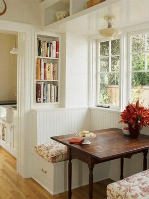 small two seat white banquette