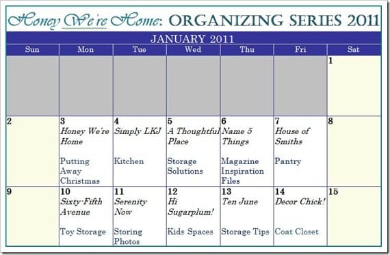 Calendar HWH Organizing Series