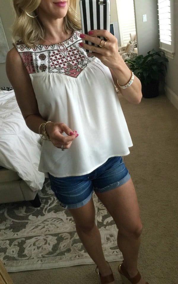 Summer Outfit - Embroidery Top and Jean Shorts