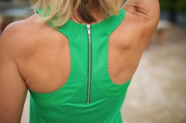 Summer Fashion - green zip back tank + palm leaf shorts