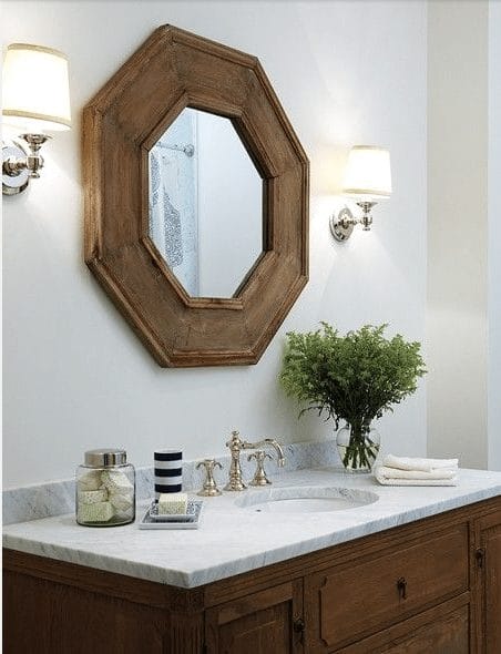 bathroom decor - wood + marble
