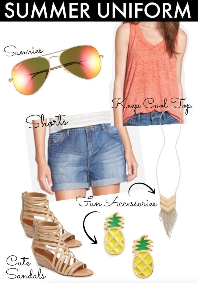 Summer Uniform = Shorts + Tank/Tee + Sandals + Accessories + Sunglasses 