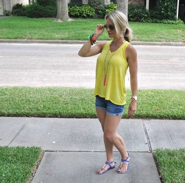 Summer Uniform - Jean Shorts and Colorful Tank Top 