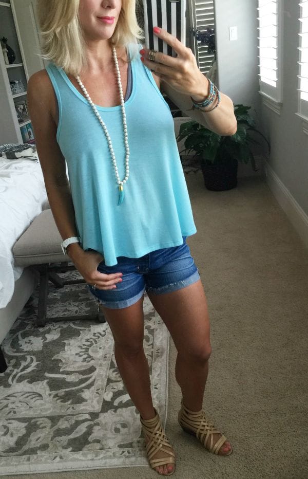 summer fashion - tank, jean shorts, strappy sandals - tank (2 for $28) 