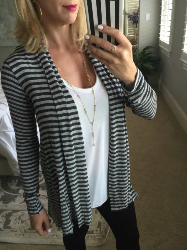 Fall fashion - Bobeau striped cardigan, perfect with jeans or leggings for Fall 