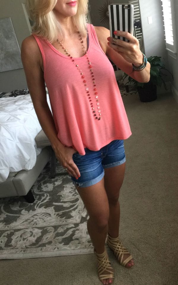 summer fashion - tank, jean shorts, strappy sandals - tank (2 for $28) 