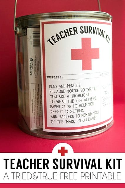 Teacher Gift - Teacher Survival Kit with FREE printable via Tried & True
