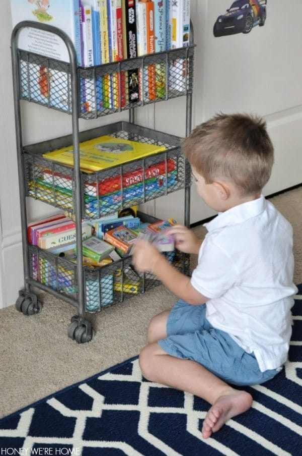The zinc 3-tier rolling cart makes great book storage in a kid's room