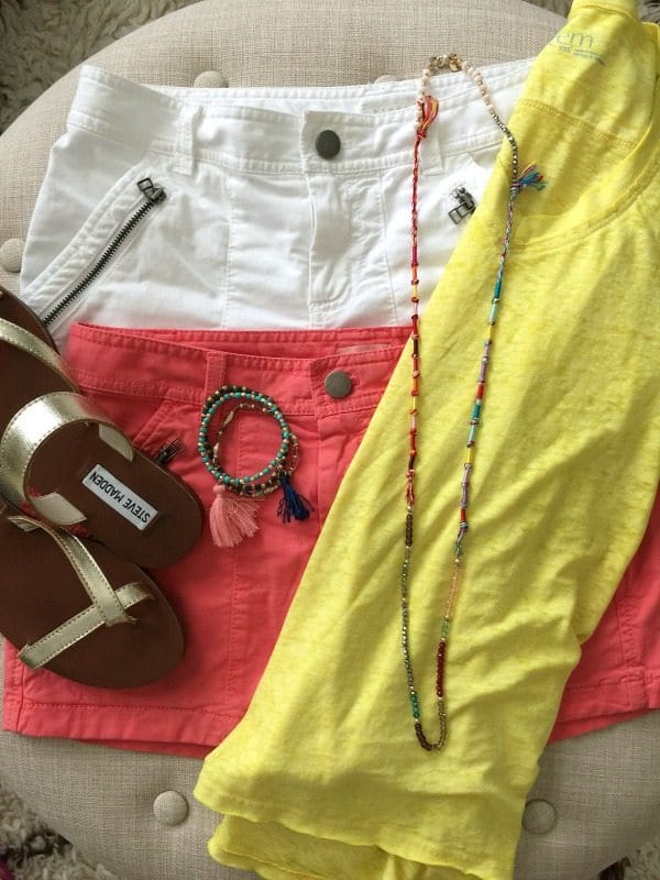 Summer Fashion - perfect vintage military shorts (other colors) + colorful tank and metallic sandals 