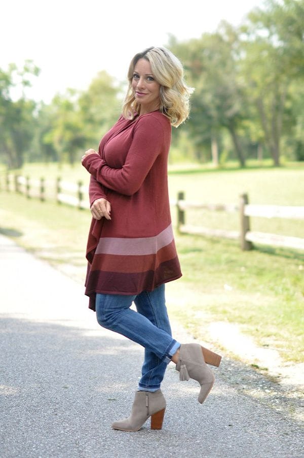 Fall fashion - rolled jeans, wrap cardigan and tassel booties - easy weekend outfit 