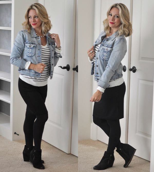 Fall fashion - great way to wear skirt with wedge booties & lots of other bootie outfits on her blog too