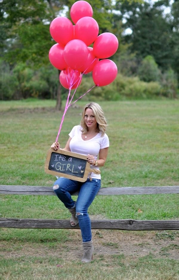 Gender Reveal - It's a Girl chalk sign and balloons | Honey We're Home 