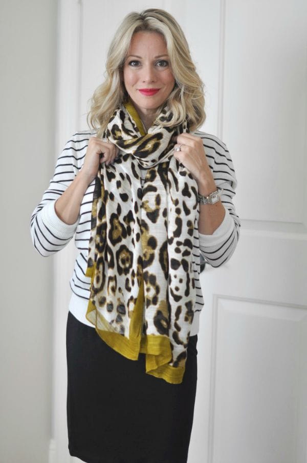 leopard trim scarf