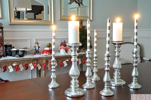Mercury glass candlesticks & festive holiday decor | Honey We're Home