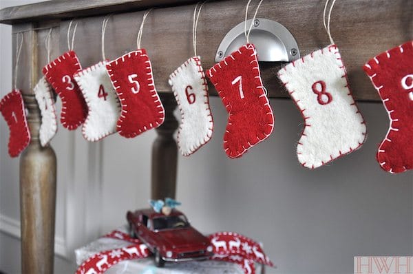 Felt stocking Advent calendar garland & festive holiday decor | Honey We're Home