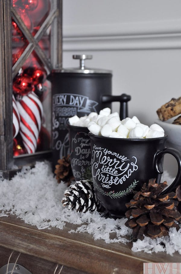 Hot cocoa and coffee on Christmas morning served in the vintage-looking Santa mugs | Honey We're Home