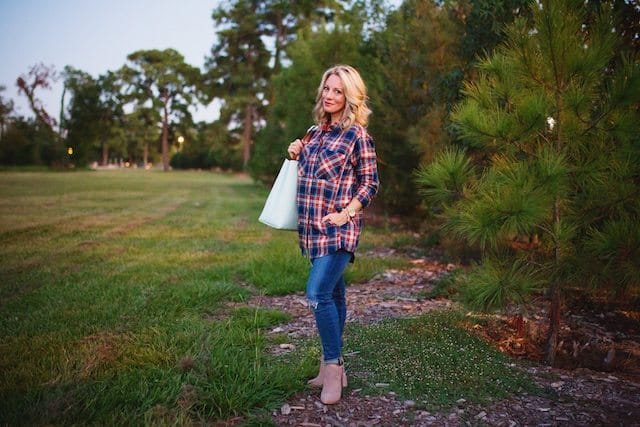 Fall fashion - plaid button down and jeans