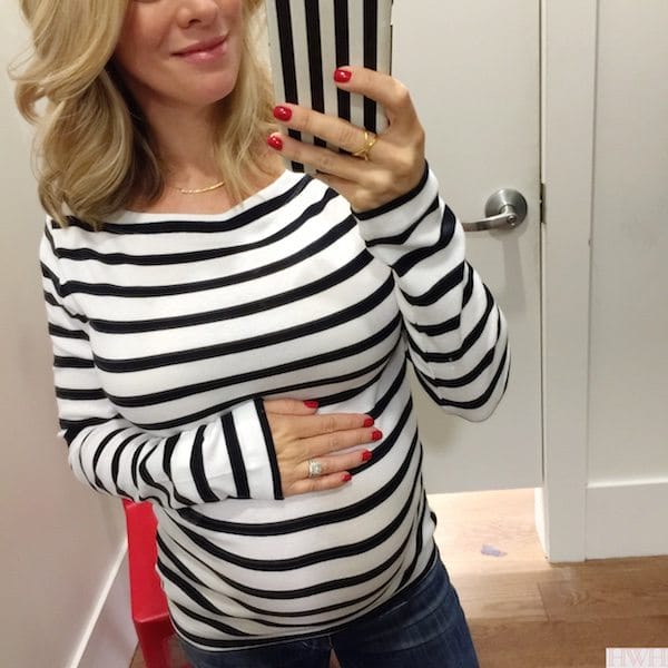Pregnancy update 26 weeks.  Maternity fashion striped top.