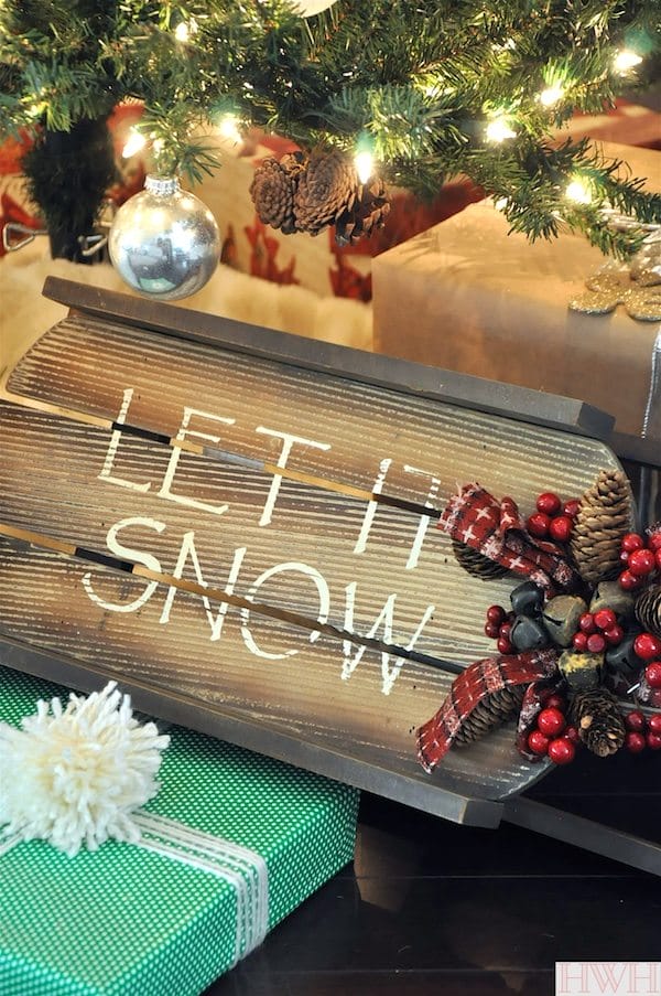 Christmas tree decorations - let it snow mini wooden sled 