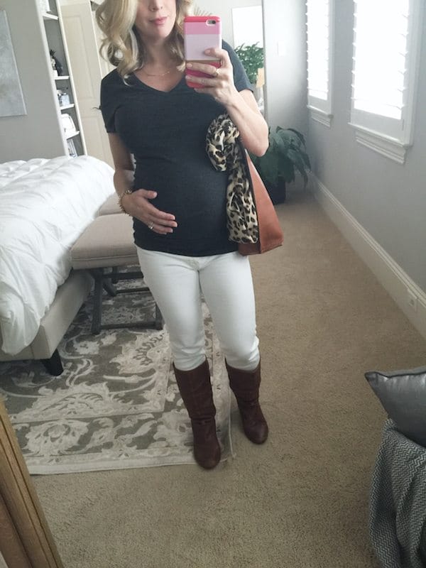 Fall & Winter outfit inspiration, tan grey, and white #pregnancystyle #dressingthebump 