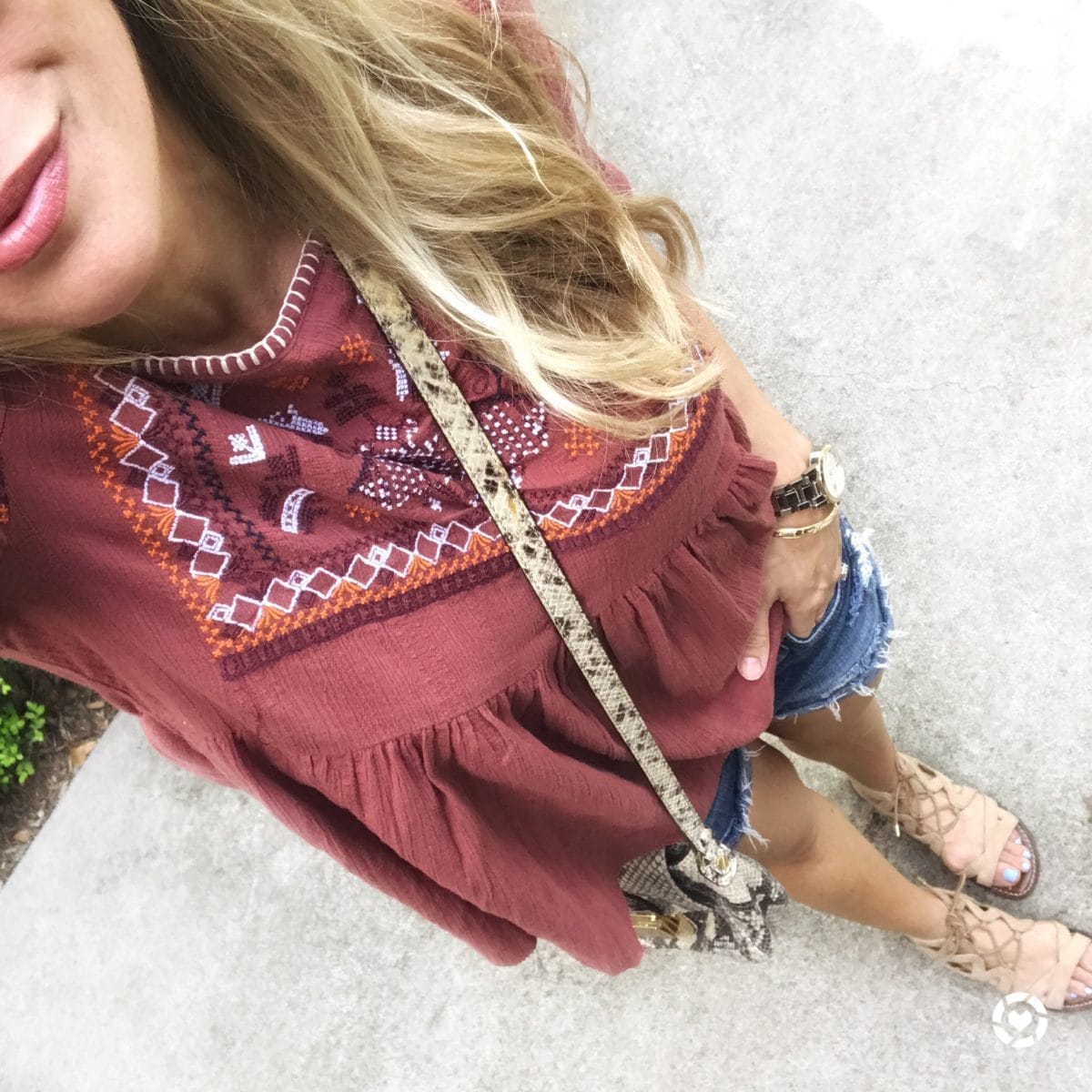 boho embroidered top jean shorts