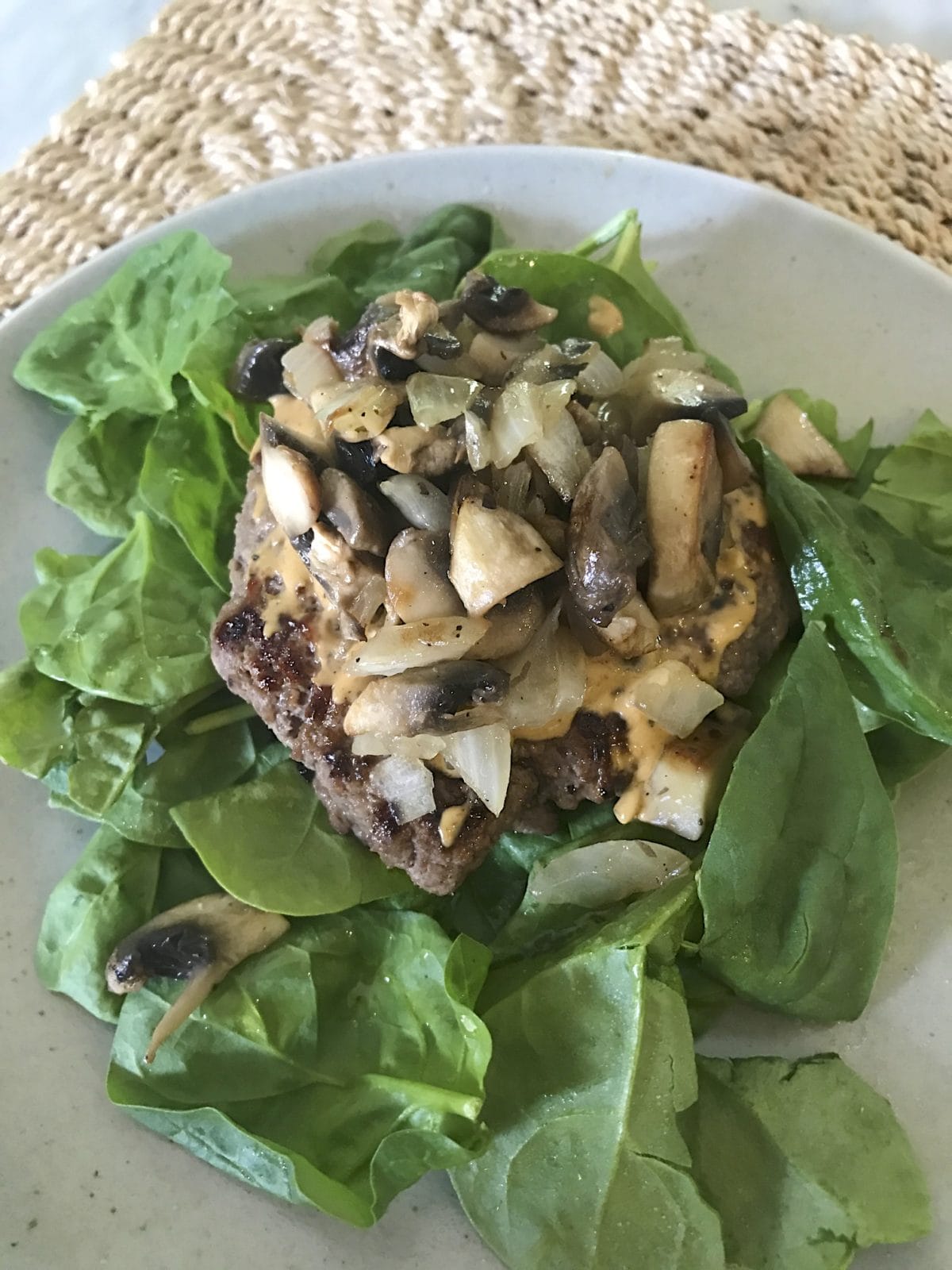 burger with onions and mushrooms