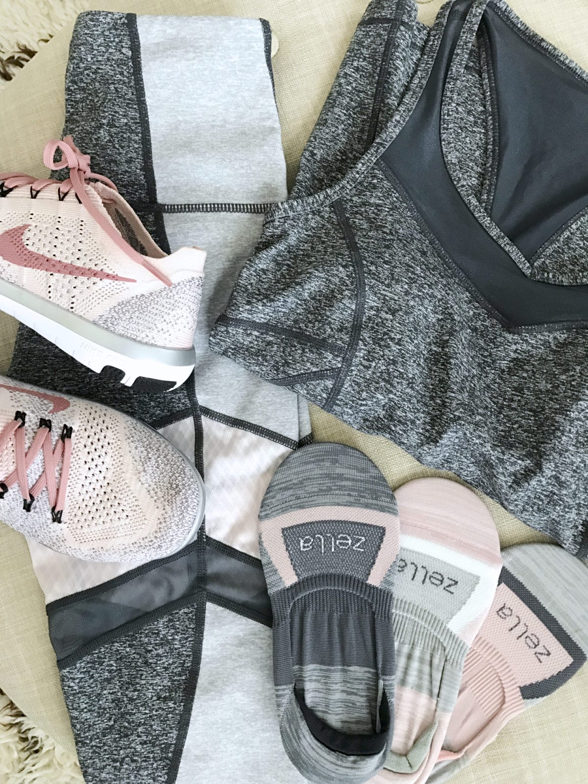 pink grey workout outfit Zella