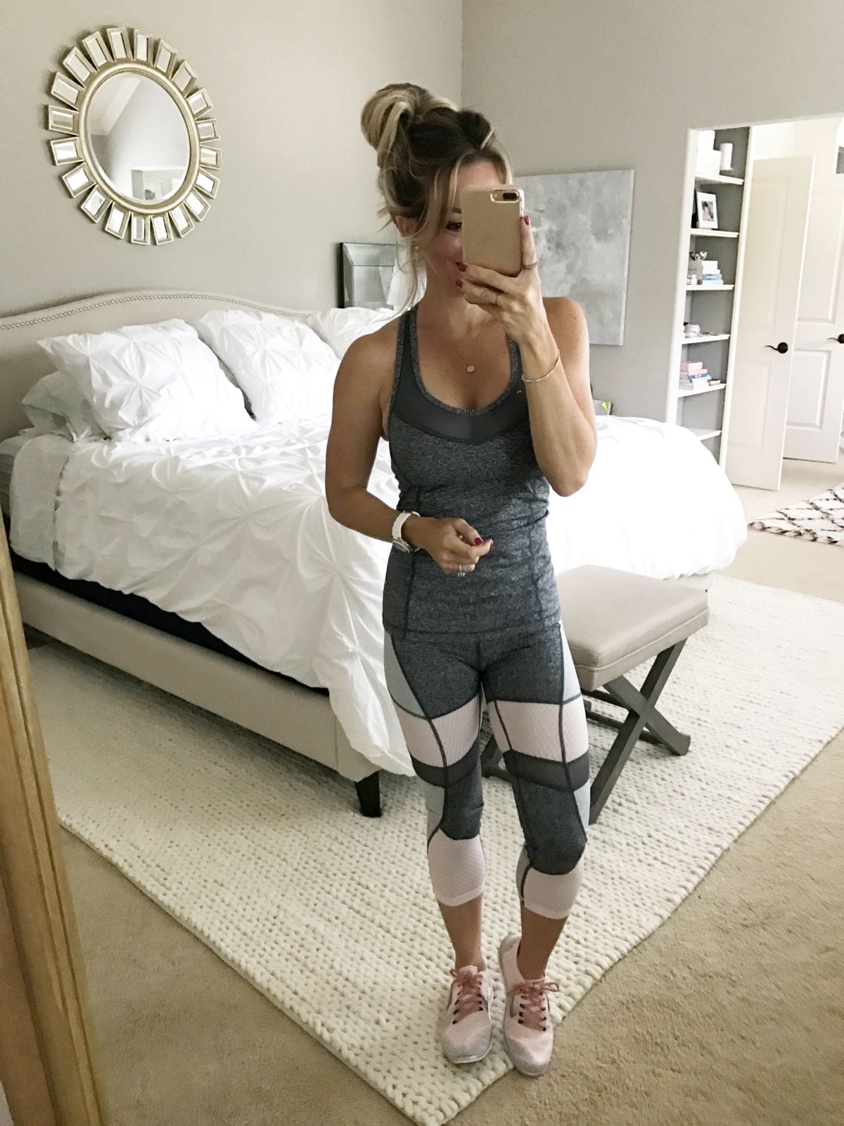 zella pink and grey workout tank capri pants