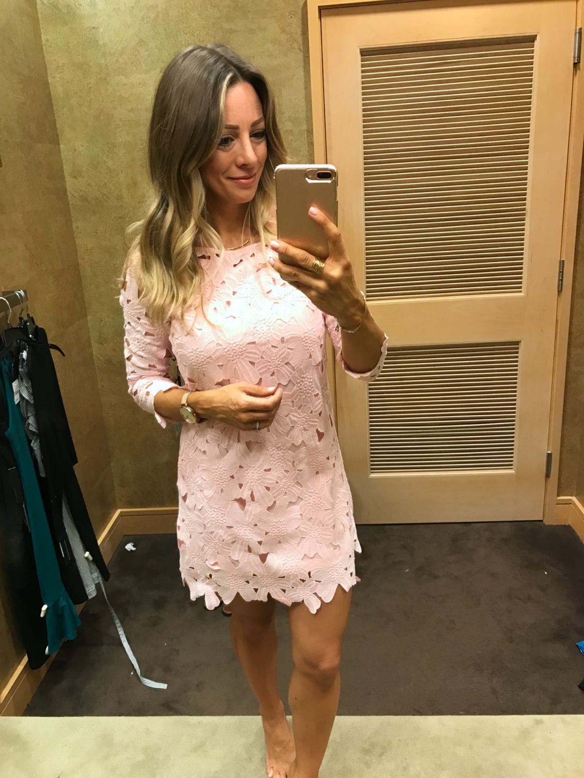 pink lace overlay dress