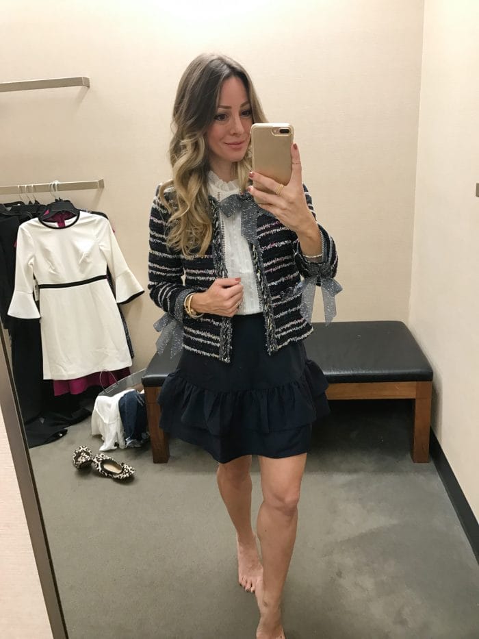 J Crew tweed blazer navy skirt