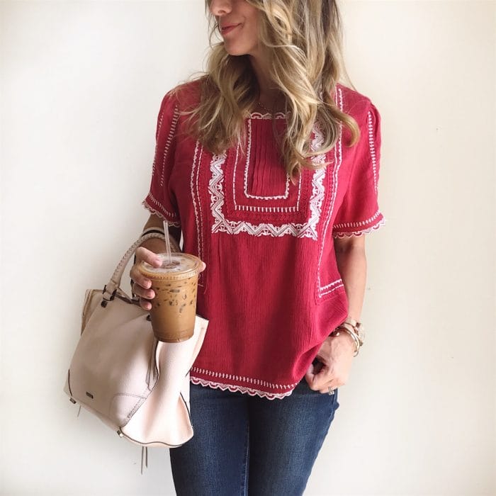 embroidered red top