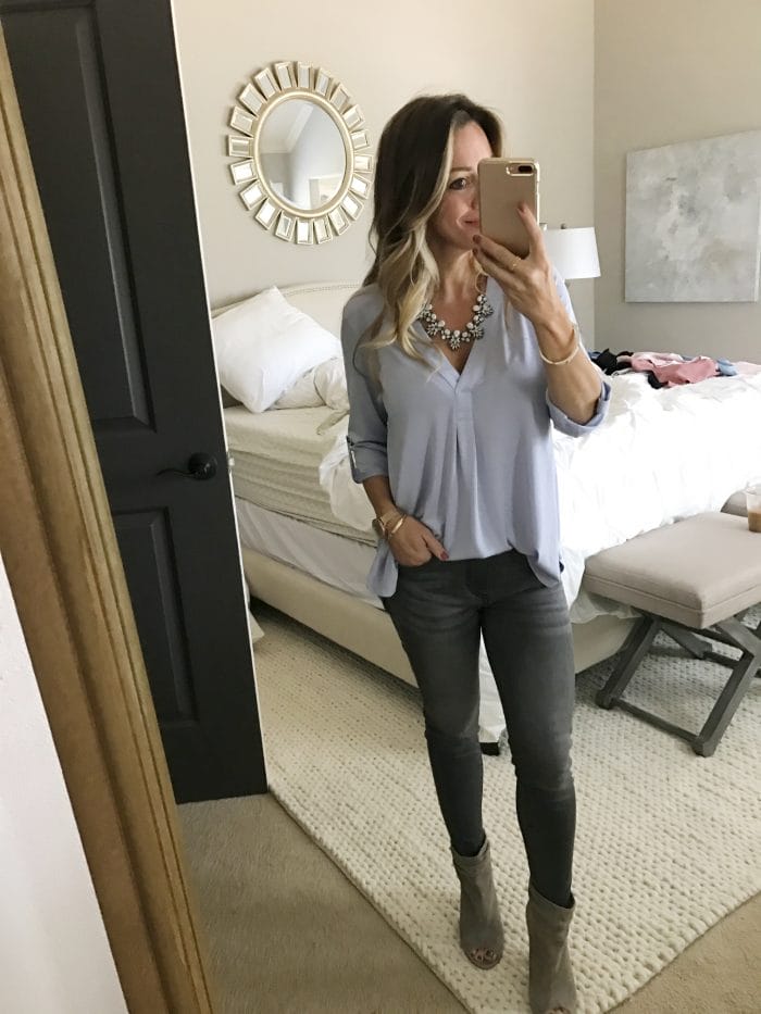 lilac tunic grey jeans