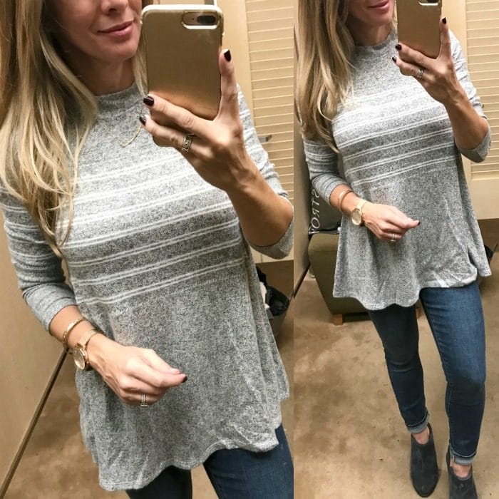 Fall Fashion - dressing room try on grey sweater tunic