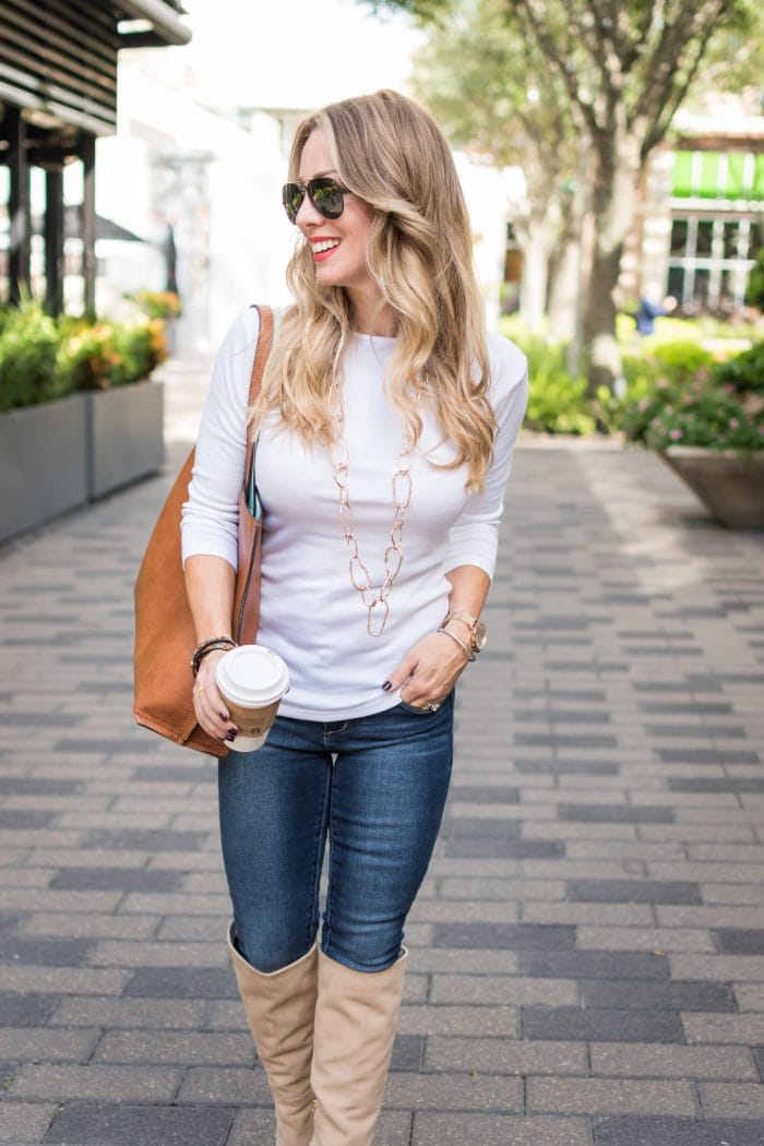 Fall fashion inspiration - knee high boots with jeans and white top #ootd #fall fashion #boots