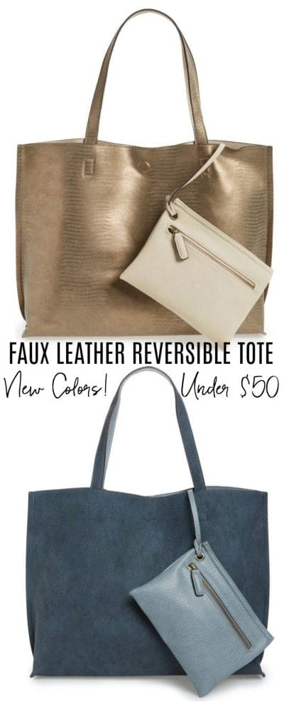 faux leather reversible tote under $50