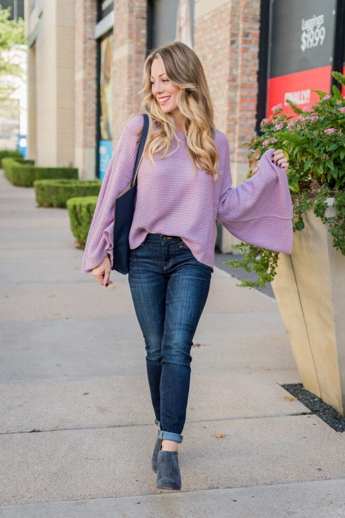 Light purple sweater clearance outfit