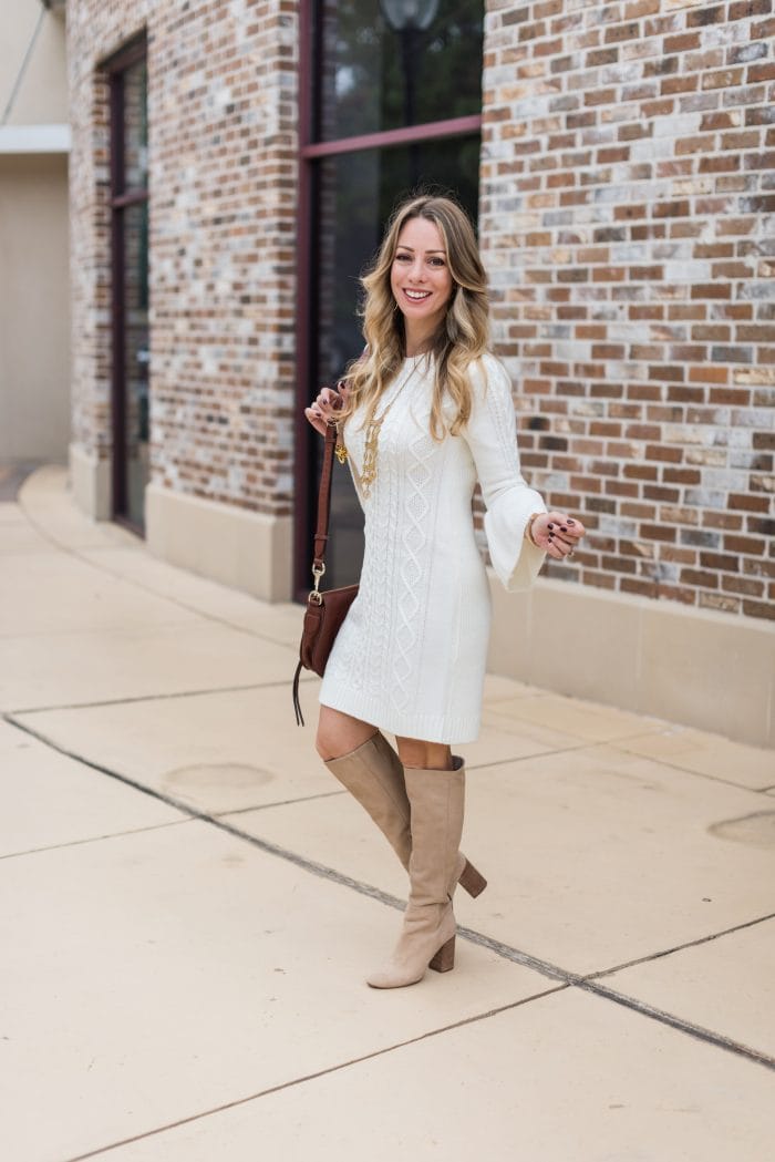 White dress knee high on sale boots