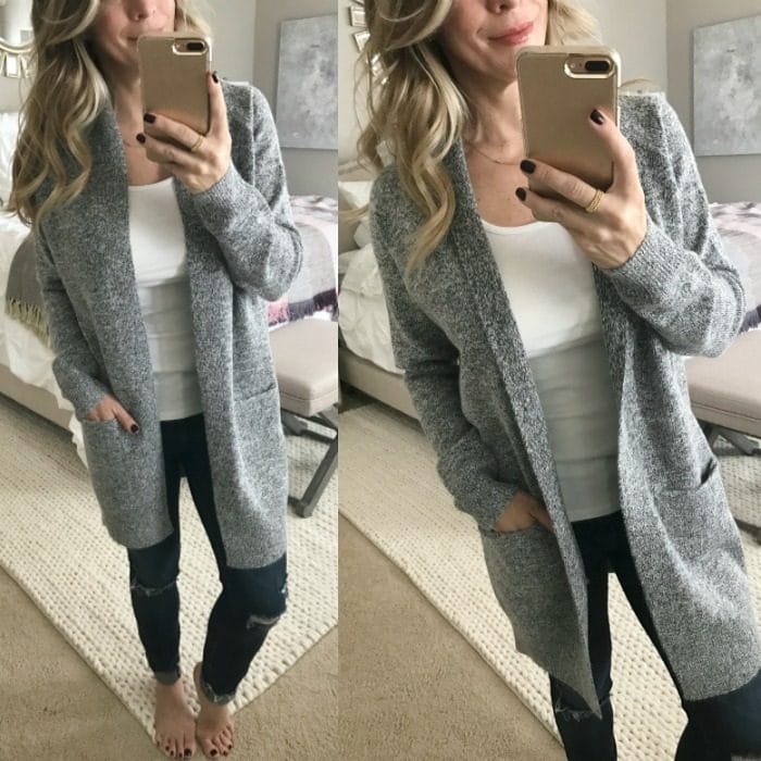 Dressing Room Fit & Review - grey cardigan and ripped jeans #dressingroom #fallfashion