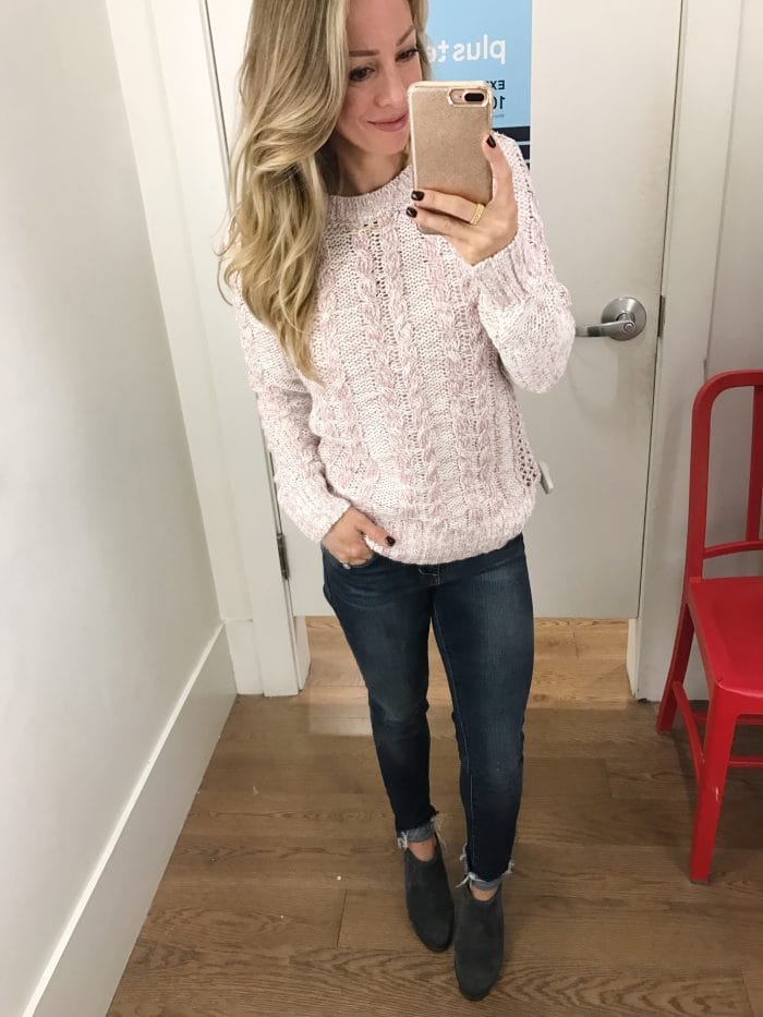 Dressing Room Fit & Review - pink sweater with jeans #dressingroom #fallfashion