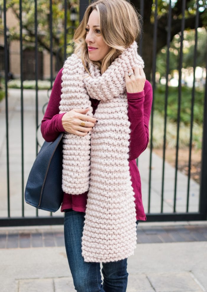 Pink chunky knit scarf