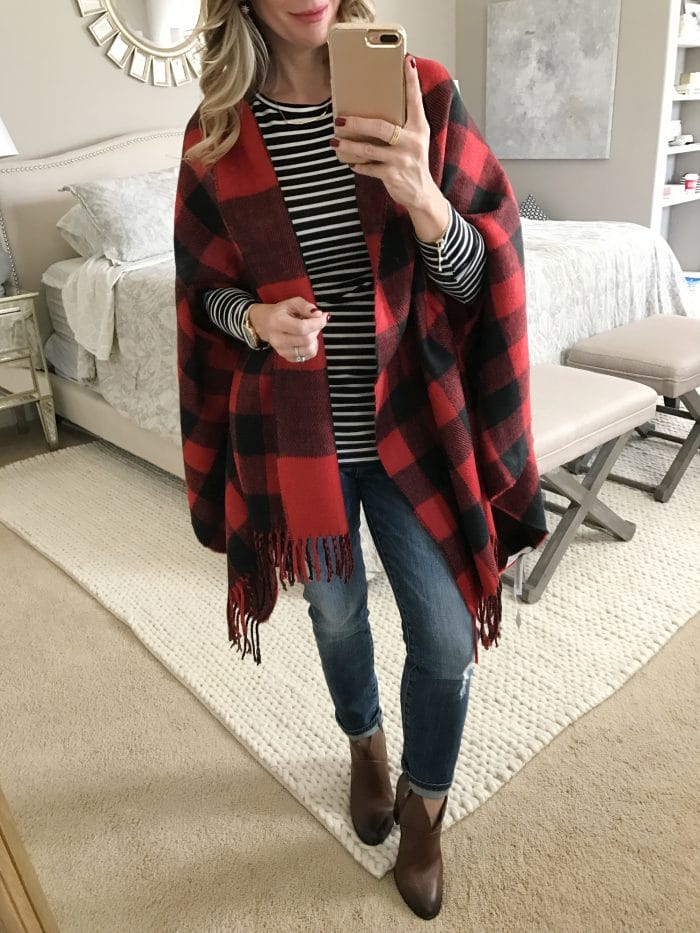 black and red check poncho