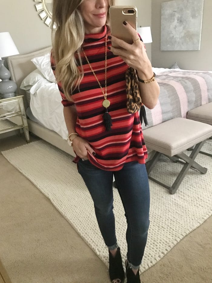 casual fall outfit- striped top and skinny jeans