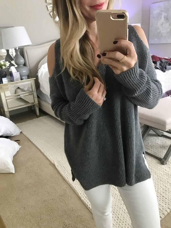 grey cold shoulder slouchy sweater