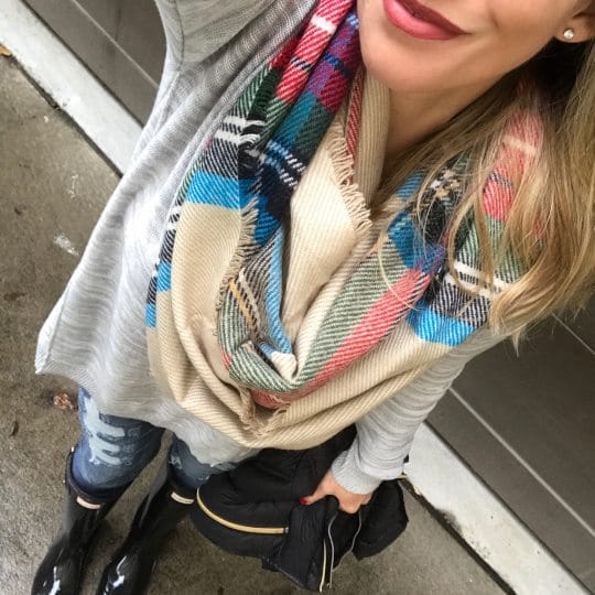 hunter boots plaid infinity scarf