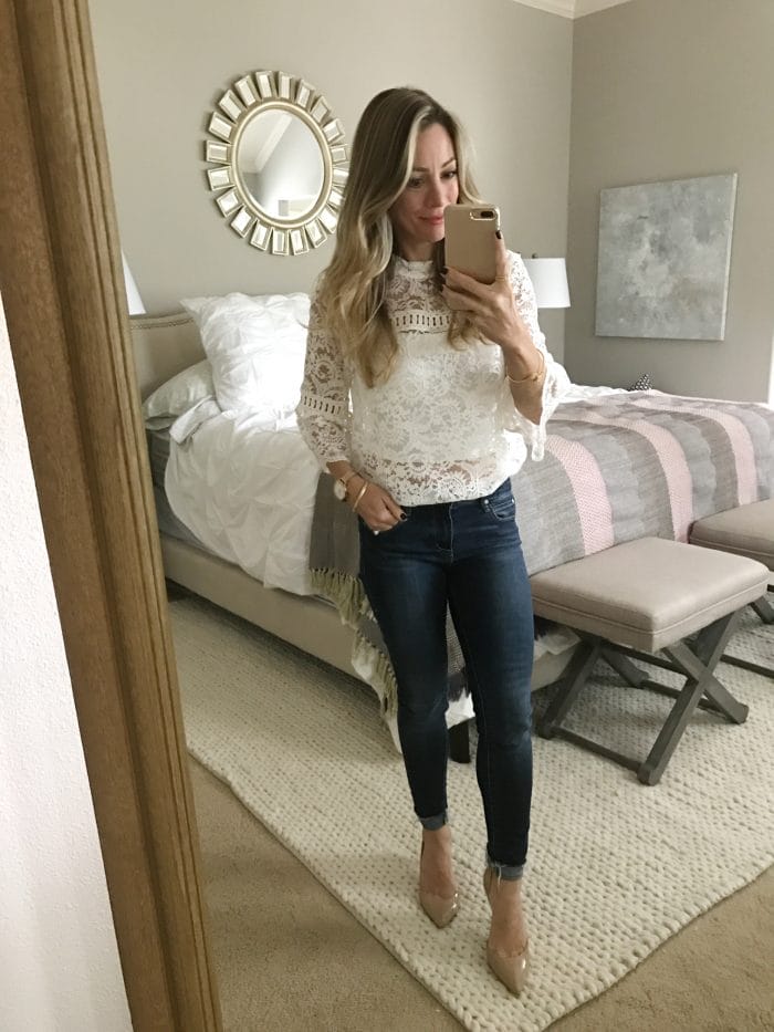 lace top with skinny jeans