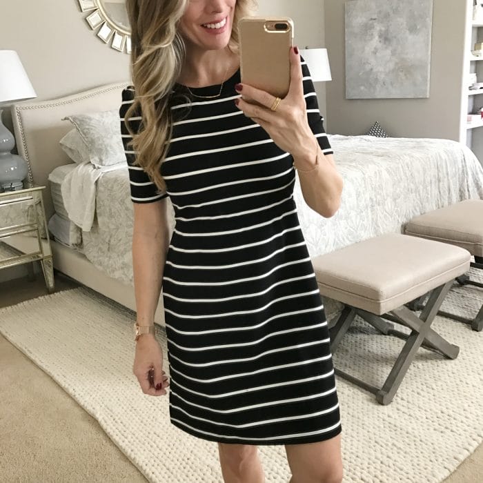 loft black and white striped shirt dress