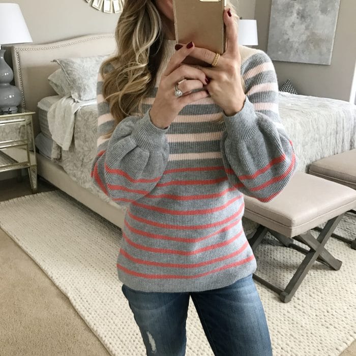 stripe balloon sleeve sweater