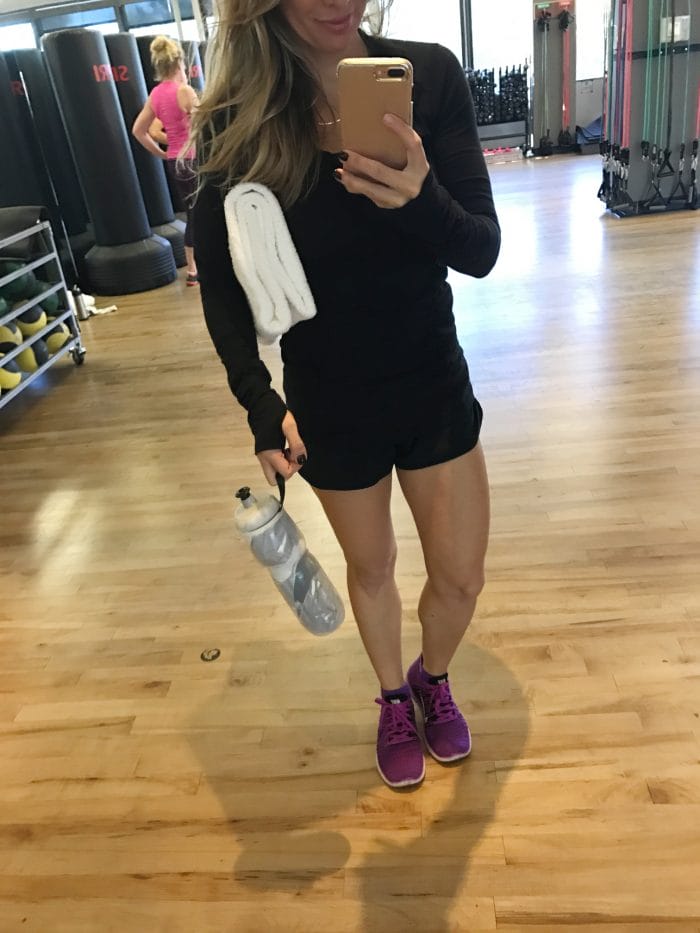 zella workout top and nike flyknit sneakers