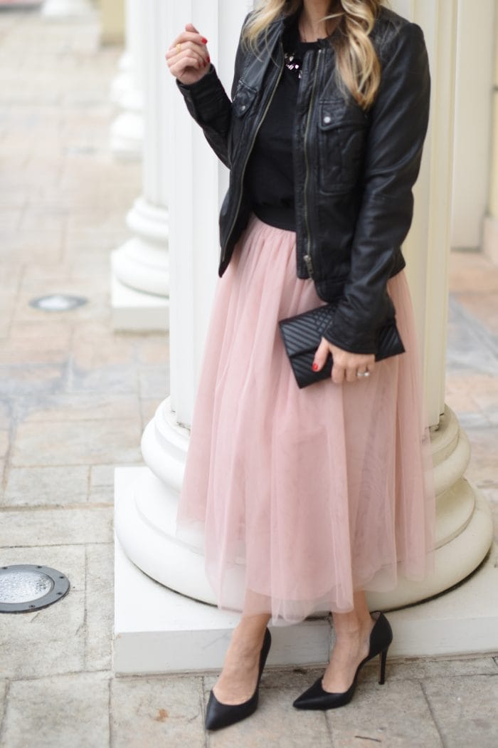 Party Outfit- black tee with pink tulle skirt