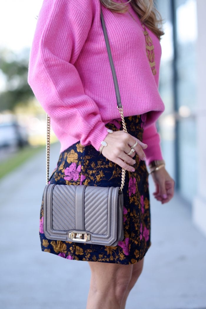 Pink sweater and print skirt 6